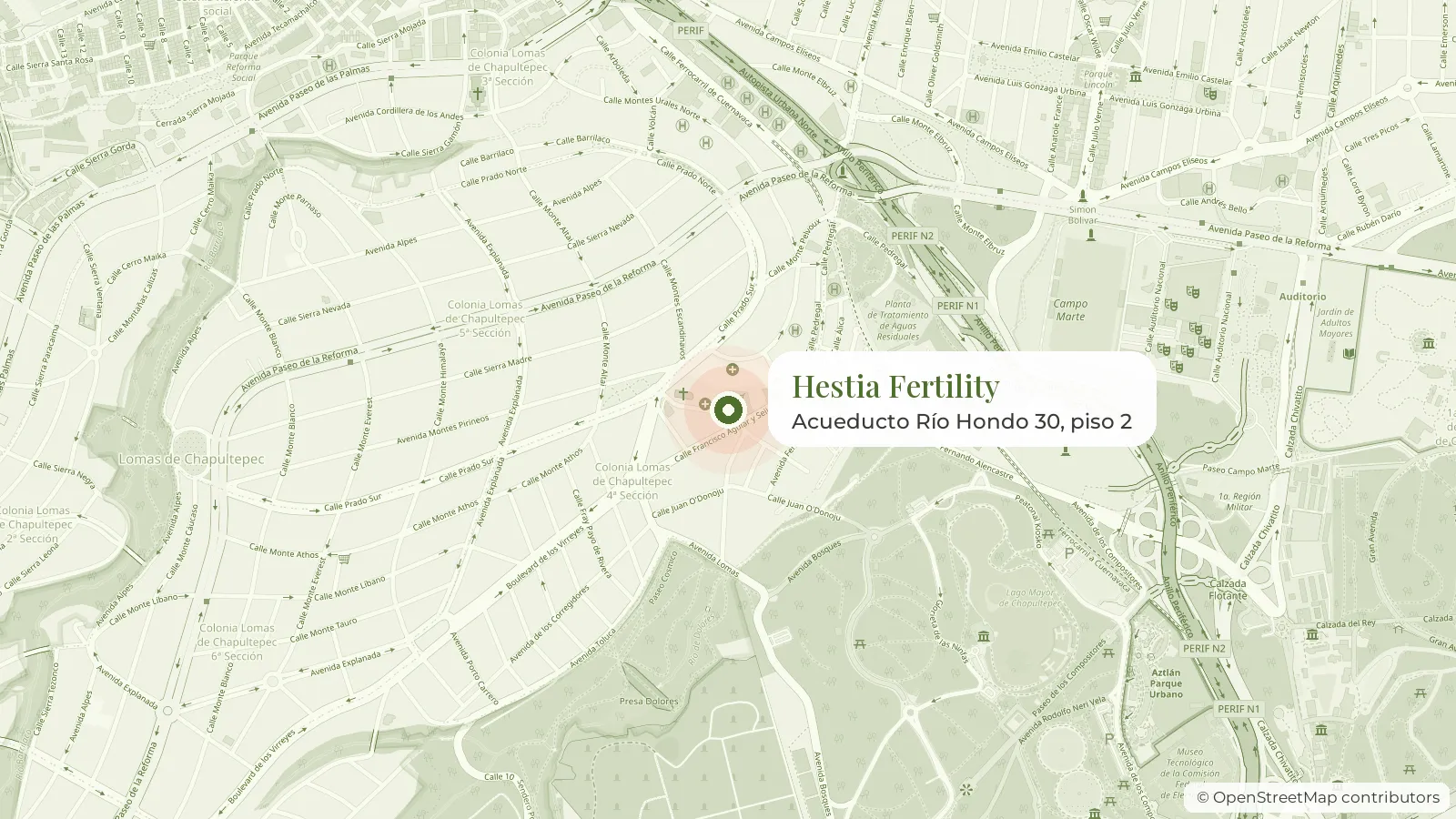 Map: Hestia Fertility at Acueducto Río Hondo 30, Lomas de Chapultepec, Mexico City